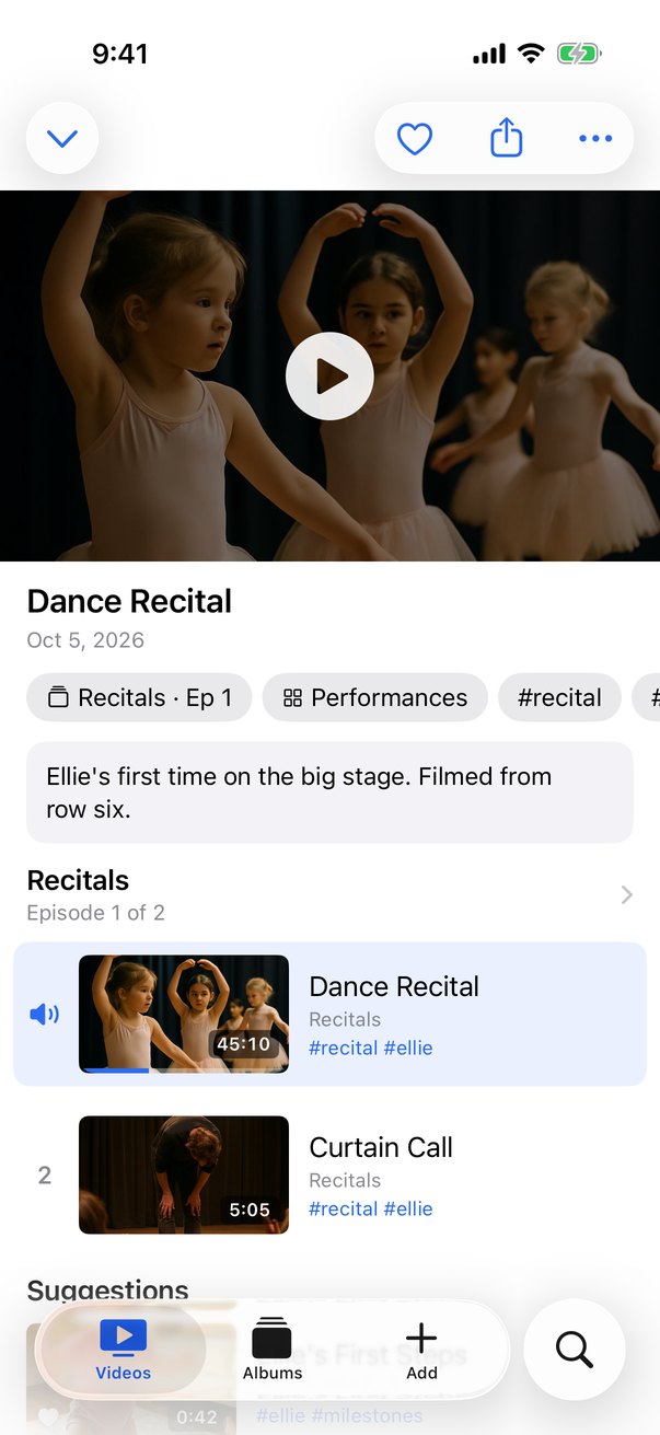 A video playing, with its series listed underneath